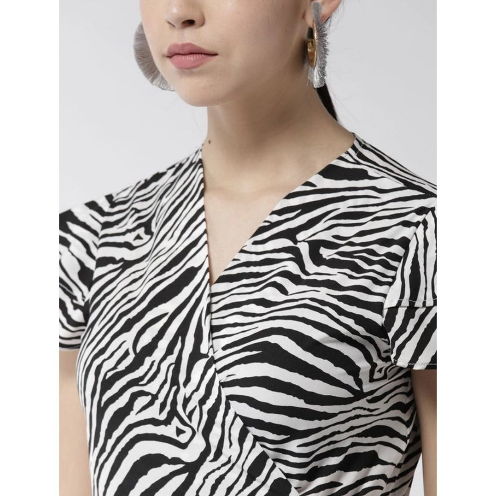 Women'S Polyester Animal Print Short Sleeve Knee-Length Dress
