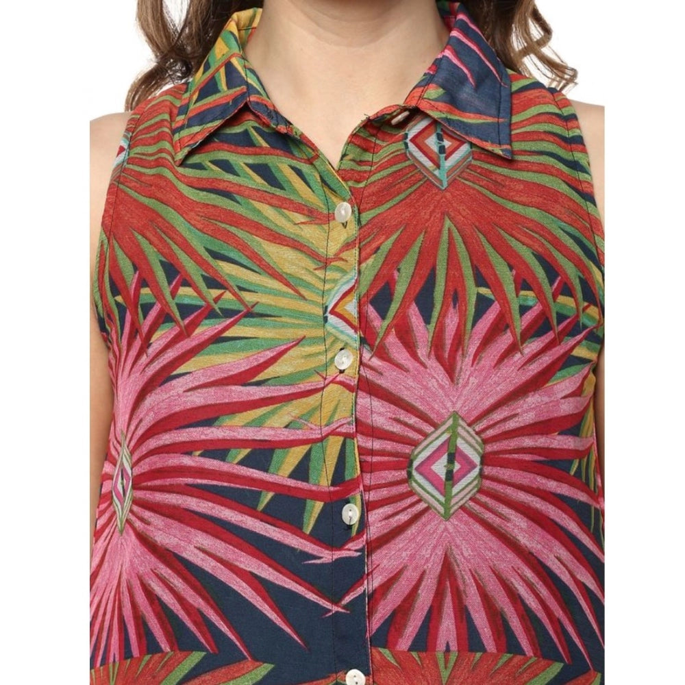 Women'S Polyester Floral Sleeveless Below Knee Dress (Multicol