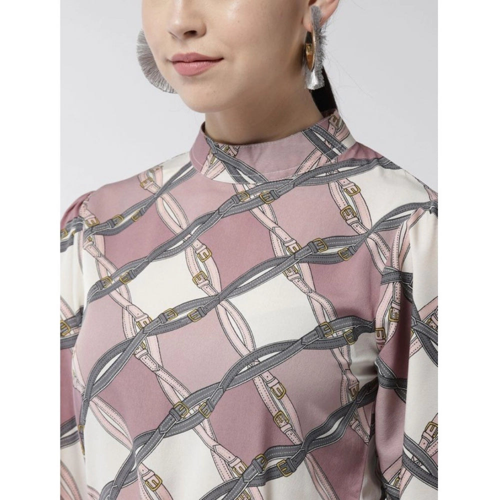 Women'S Polyester Checkered Long Sleeves Above Knee Dress (Off