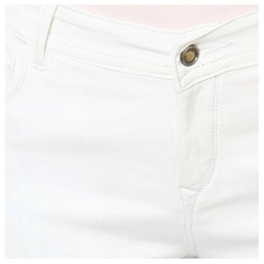 Women'S Denim Solid Buttoned Jeans (White)