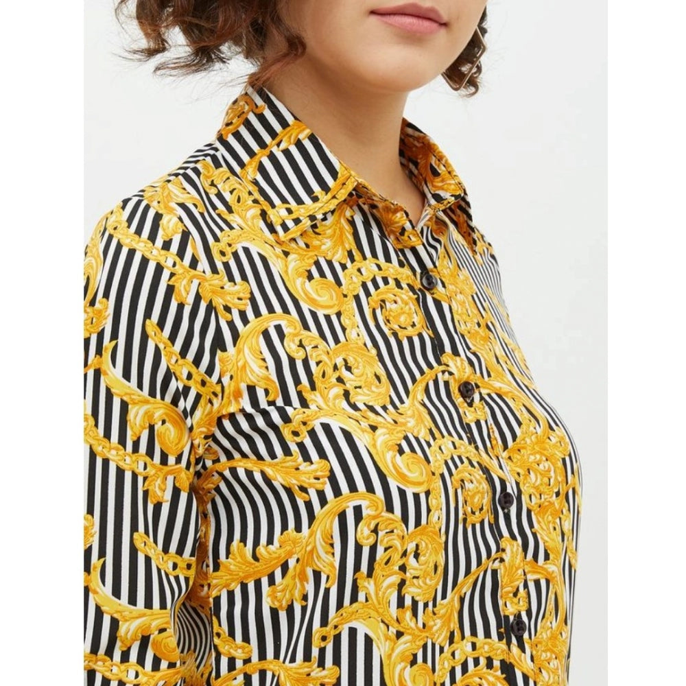 Women'S Polyester Printed Roll Up Sleeve Standard Length Shirt