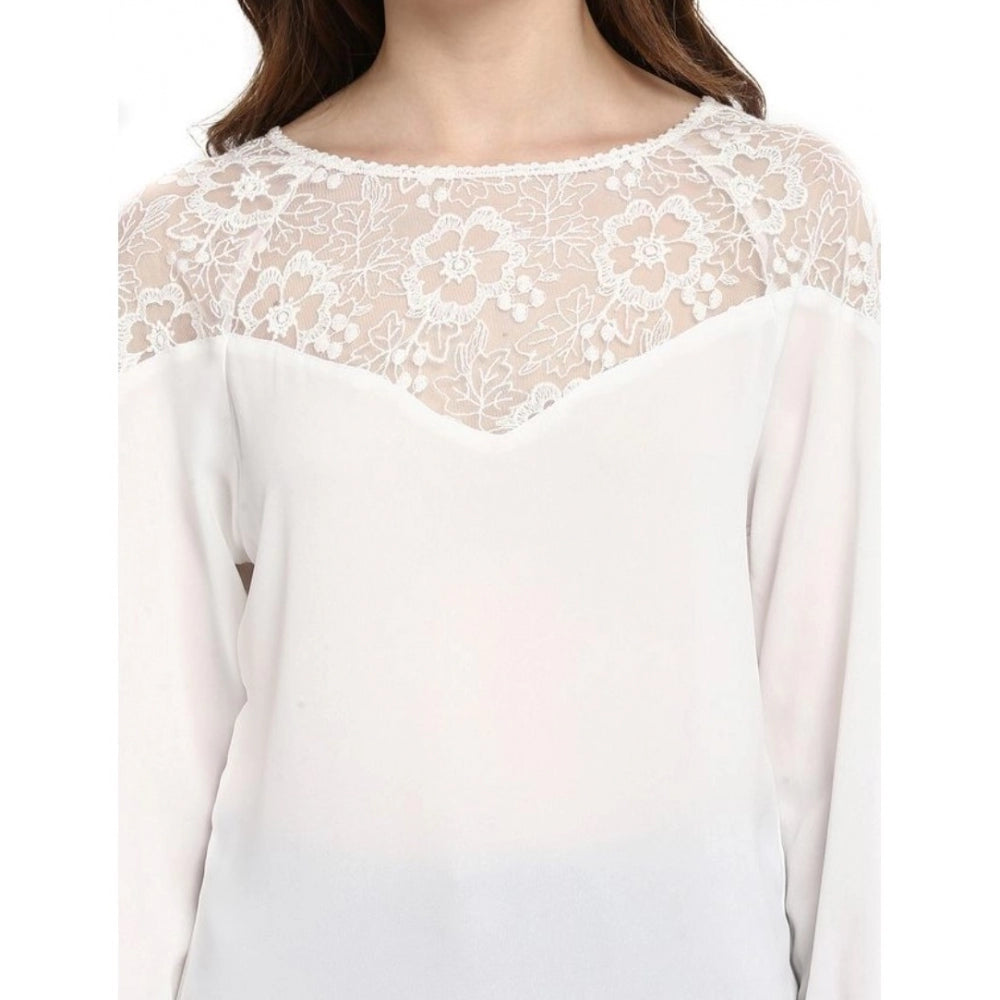 Women'S Polyester Georgette Self Design 3-4Th Sleeves Regular
