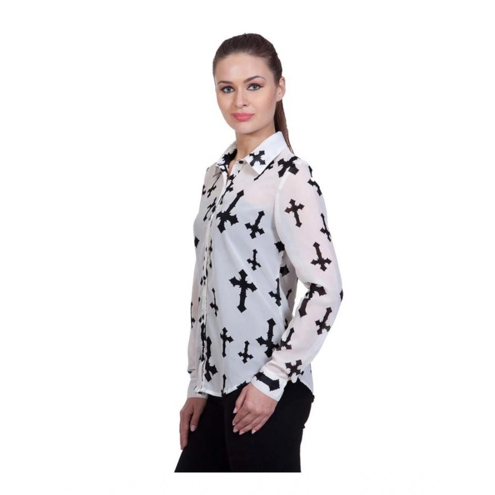 Women'S Polyester Printed Long Sleeves Standard Length Shirt (