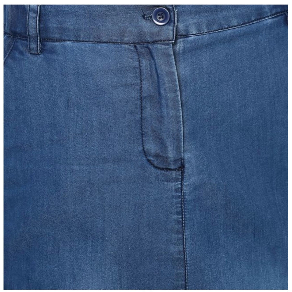Women'S Denim Washed Buttoned Skirt (Blue)