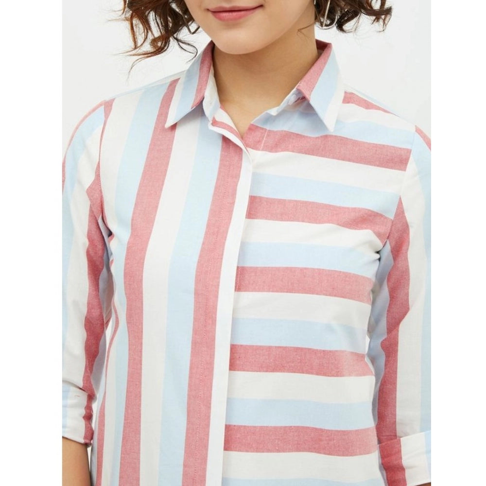 Women'S Cotton Striped Long Sleeves Standard Length Shirt (Pin