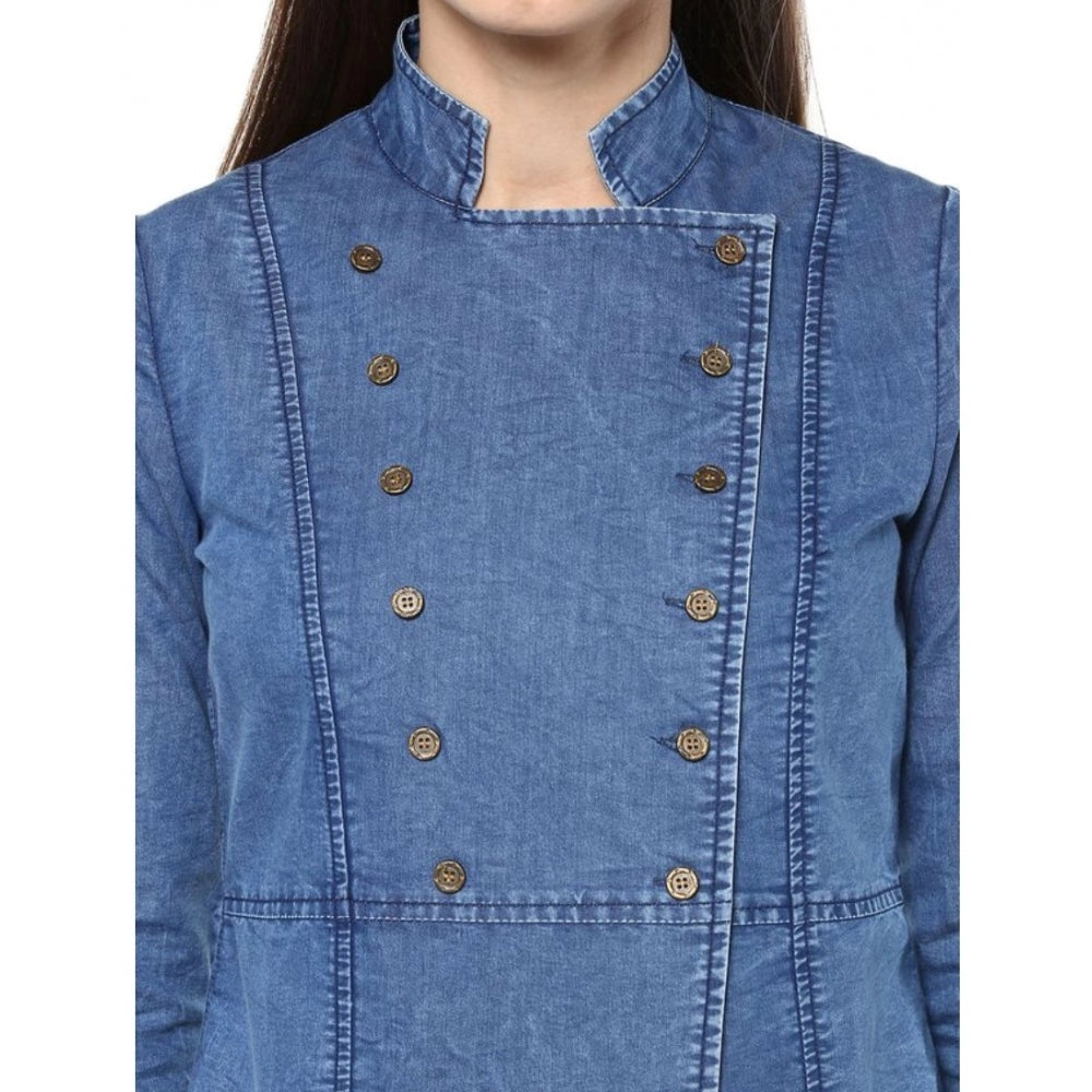 Women'S Denim Solid 3-4Th Sleeves Regular Top (Blue)
