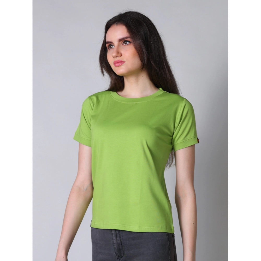 Women's Cotton Blended Solid Round Neck Half Sleeve T-Shirt (Green)