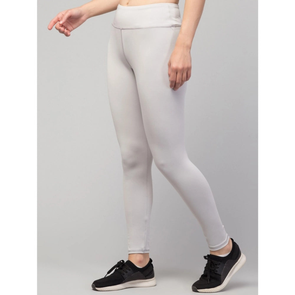 Women'S Polyester Solid Ankle Length High-Rise Tights (Light G