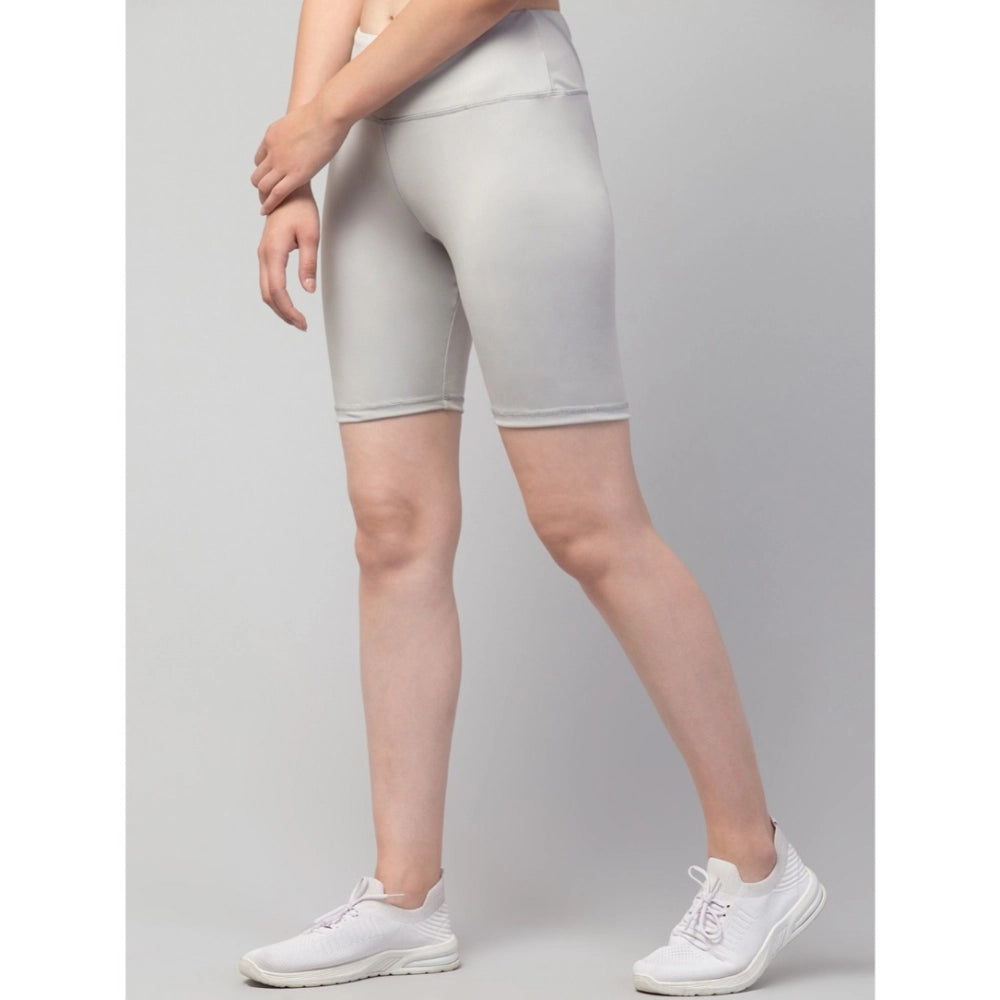 Women'S Polyester Solid Above Knee High-Rise Shorts (Grey)