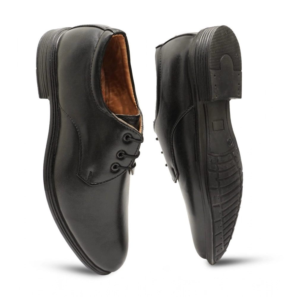 Men'S Casual Faux Leather Solid Lace-Up Formal Shoes (Black)
