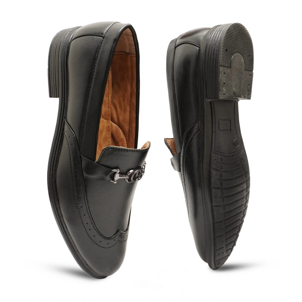 Men'S Casual Faux Leather Solid Slip-On Formal Shoes (Black)