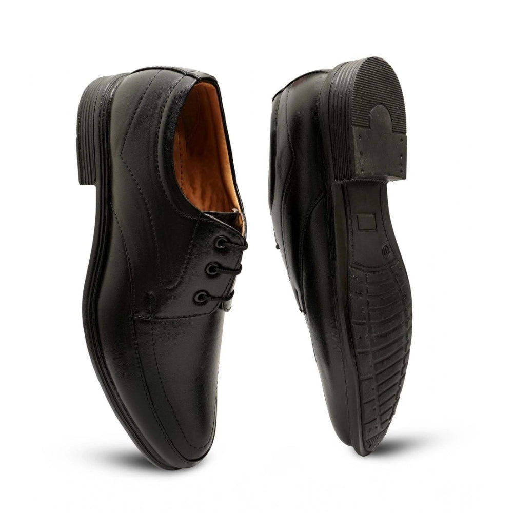 Men'S Casual Faux Leather Solid Lace-Up Formal Shoes (Black)