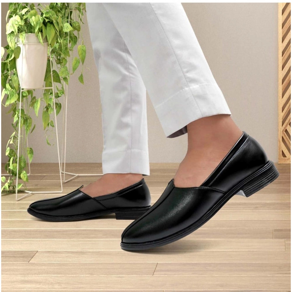 Men'S Casual Faux Leather Solid Slip-On Formal Shoes (Black)