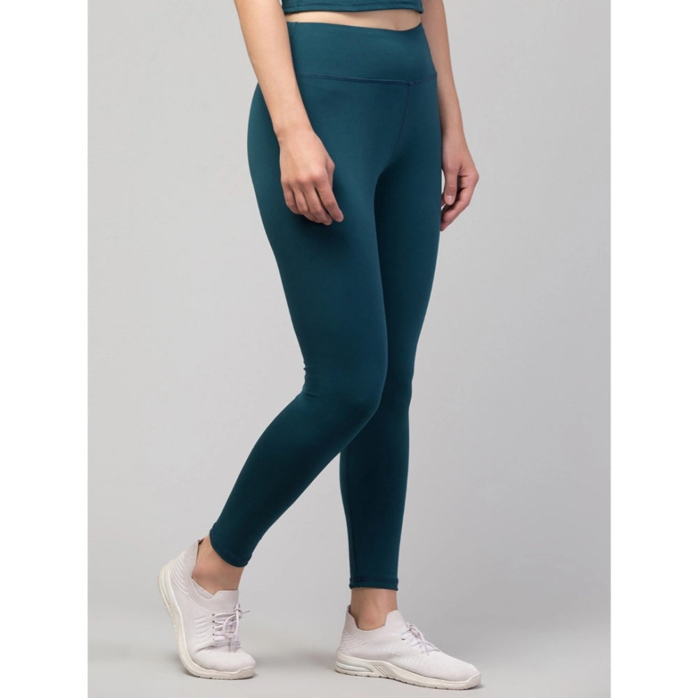 Women'S Polyester Solid Ankle Length High-Rise Tights (Green)