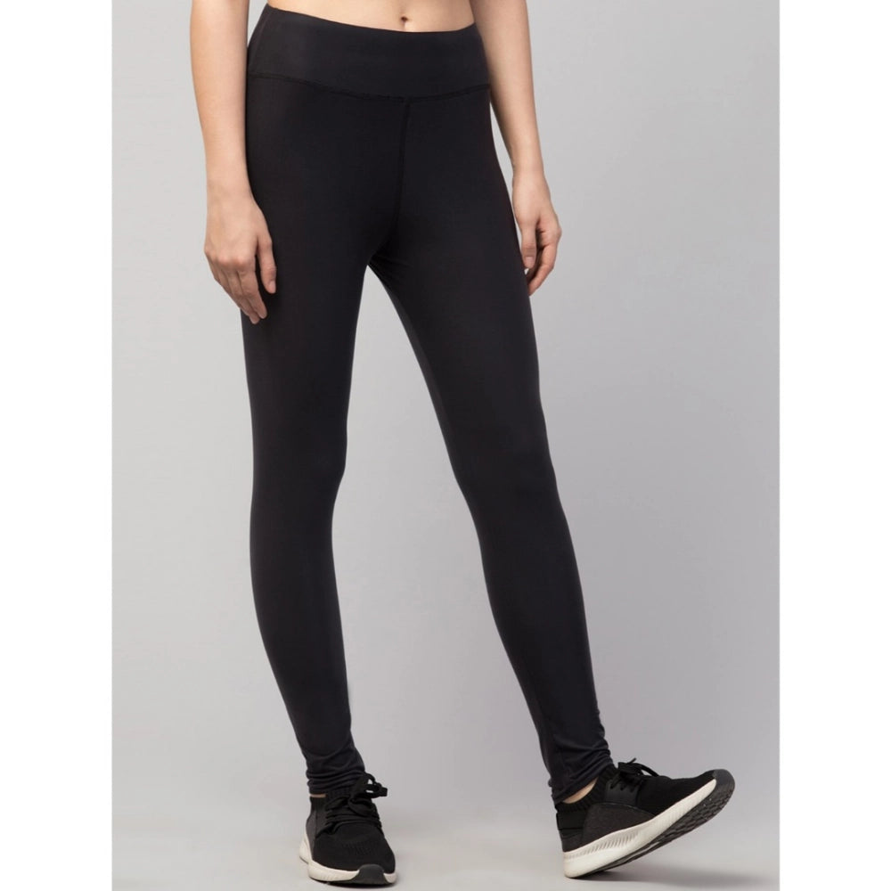 Women'S Polyester Solid Ankle Length High-Rise Tights (Black)