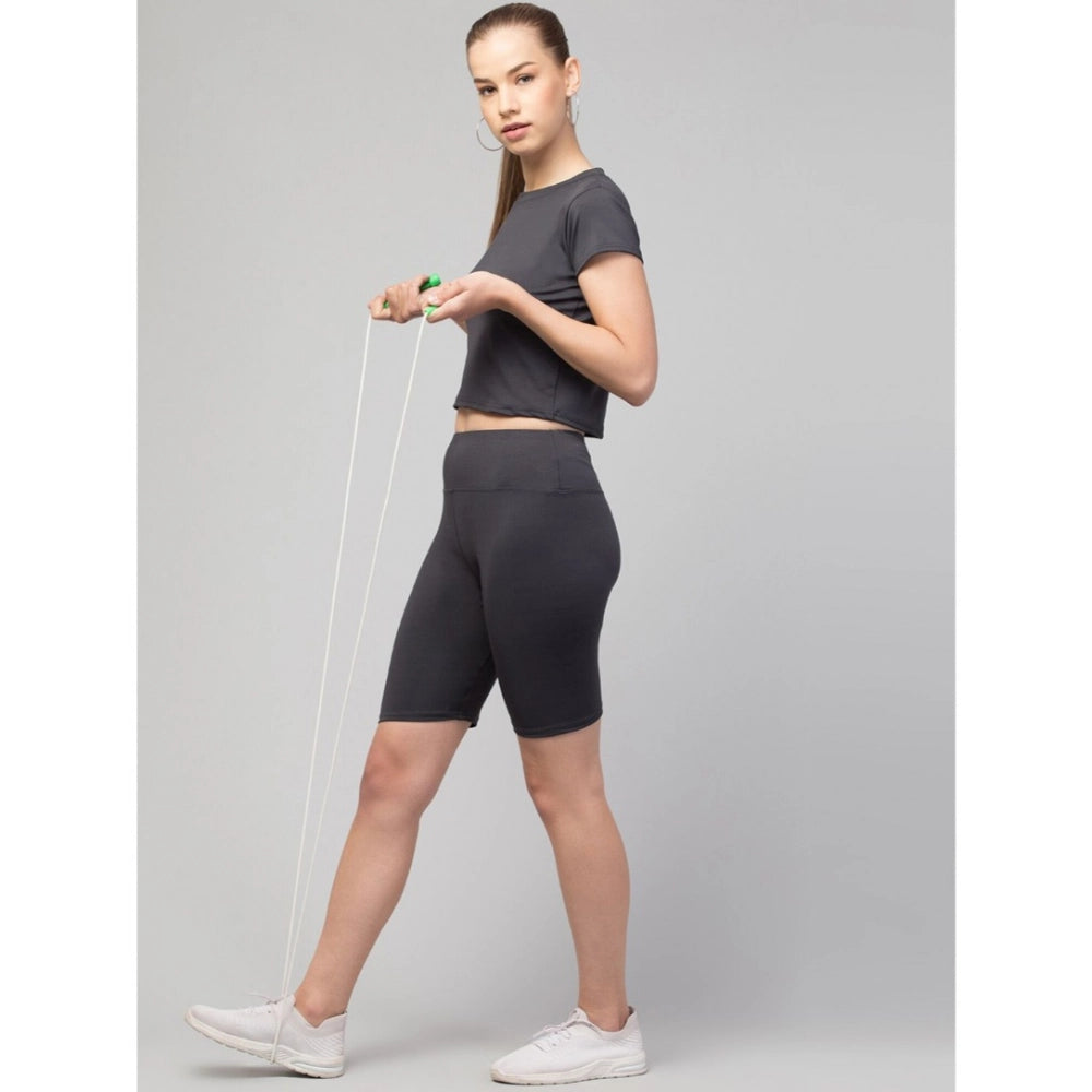 Women'S Polyester Solid Above Knee High-Rise Shorts (Grey)