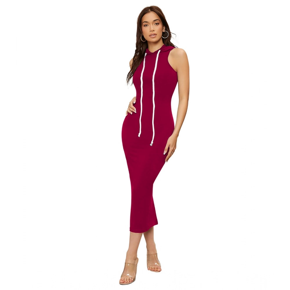 Women'S Knitting Stretchable Solid Round Neck Sleeveless Dress
