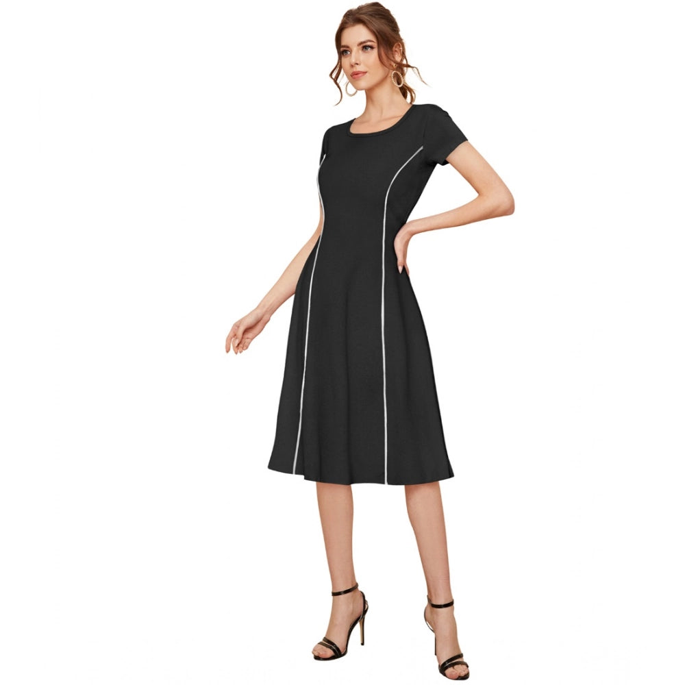 Women'S Knitting Stretchable Solid Round Neck Cap Sleeve Dress