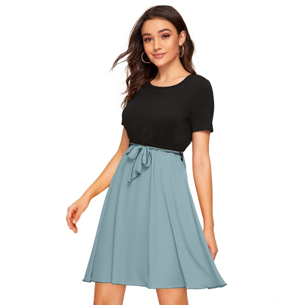 Women'S Knitting Stretchable Solid Round Neck Cap Sleeve Dress
