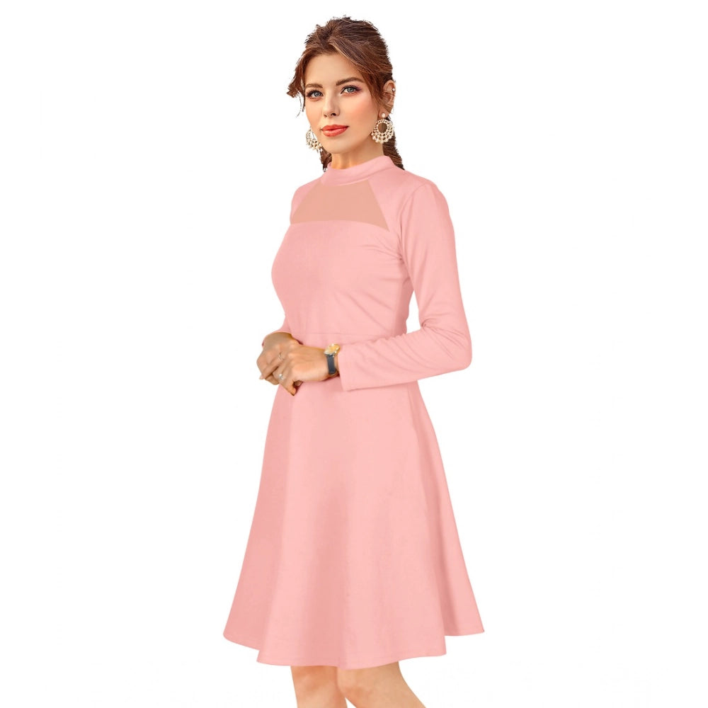 Women'S Knitting Stretchable Solid Round Neck Full Sleeve Dres