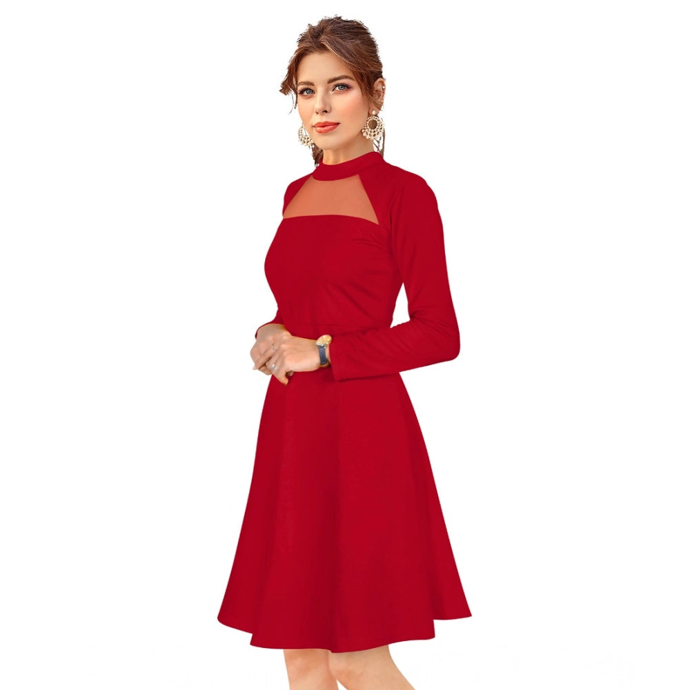Women'S Knitting Stretchable Solid Round Neck Full Sleeve Dres