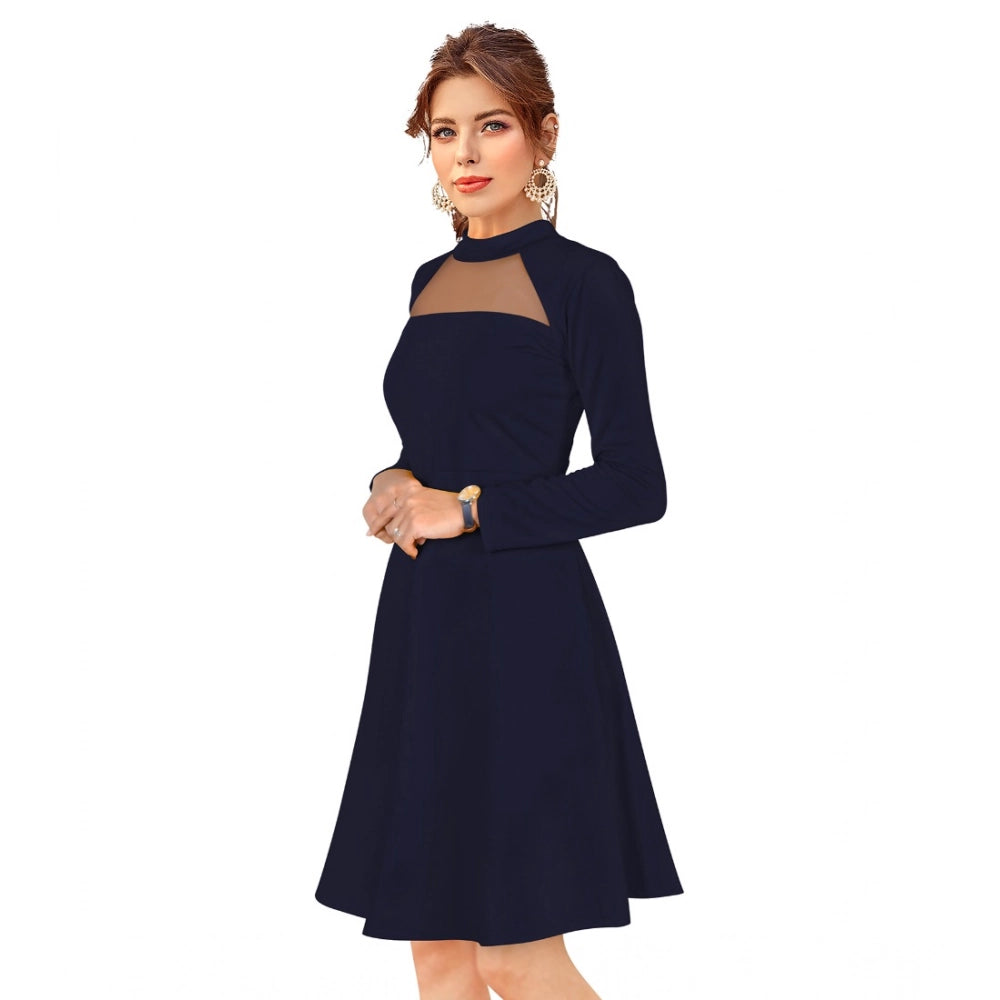 Women'S Knitting Stretchable Solid Round Neck Full Sleeve Dres