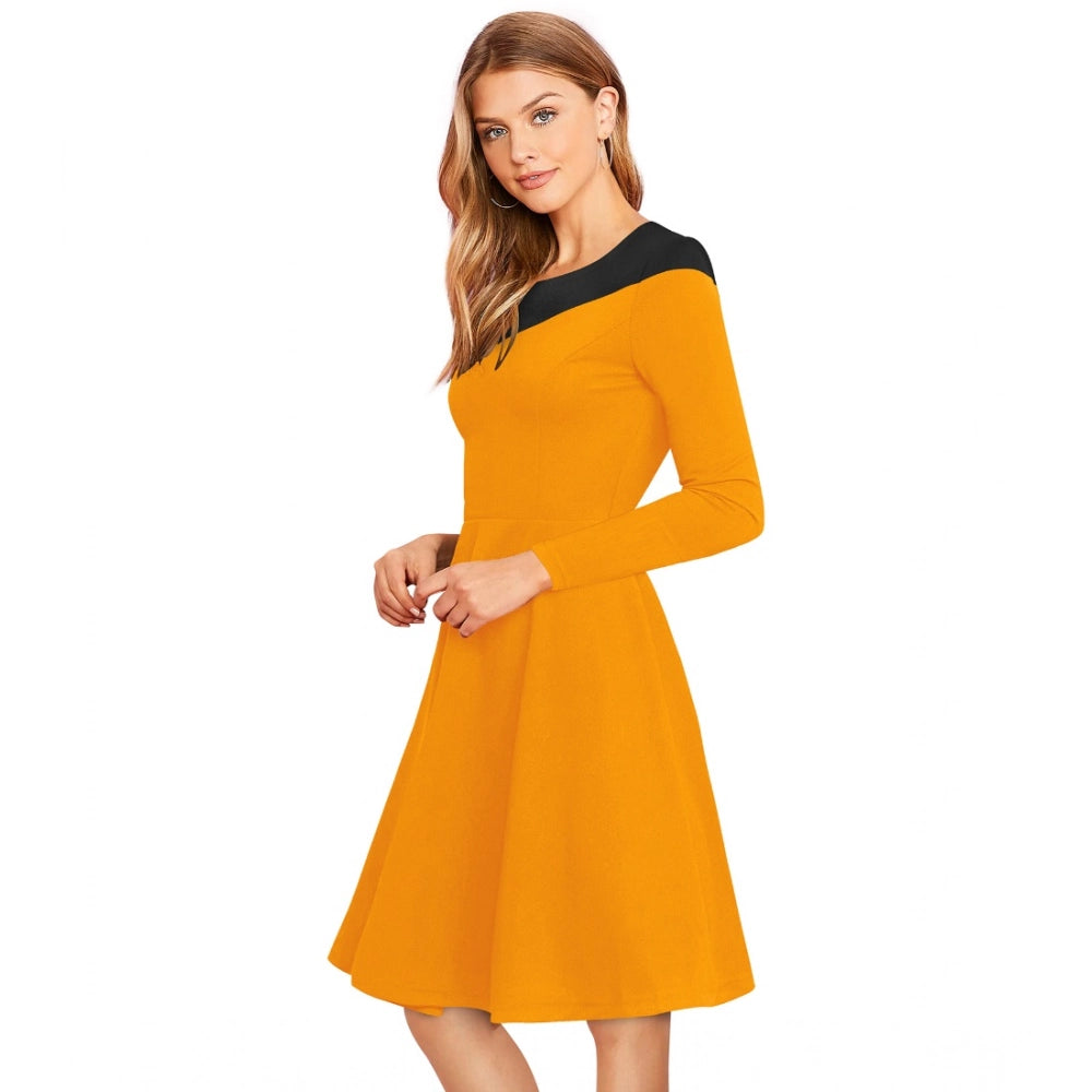 Women'S Knitting Stretchable Solid Round Neck Full Sleeve Dres
