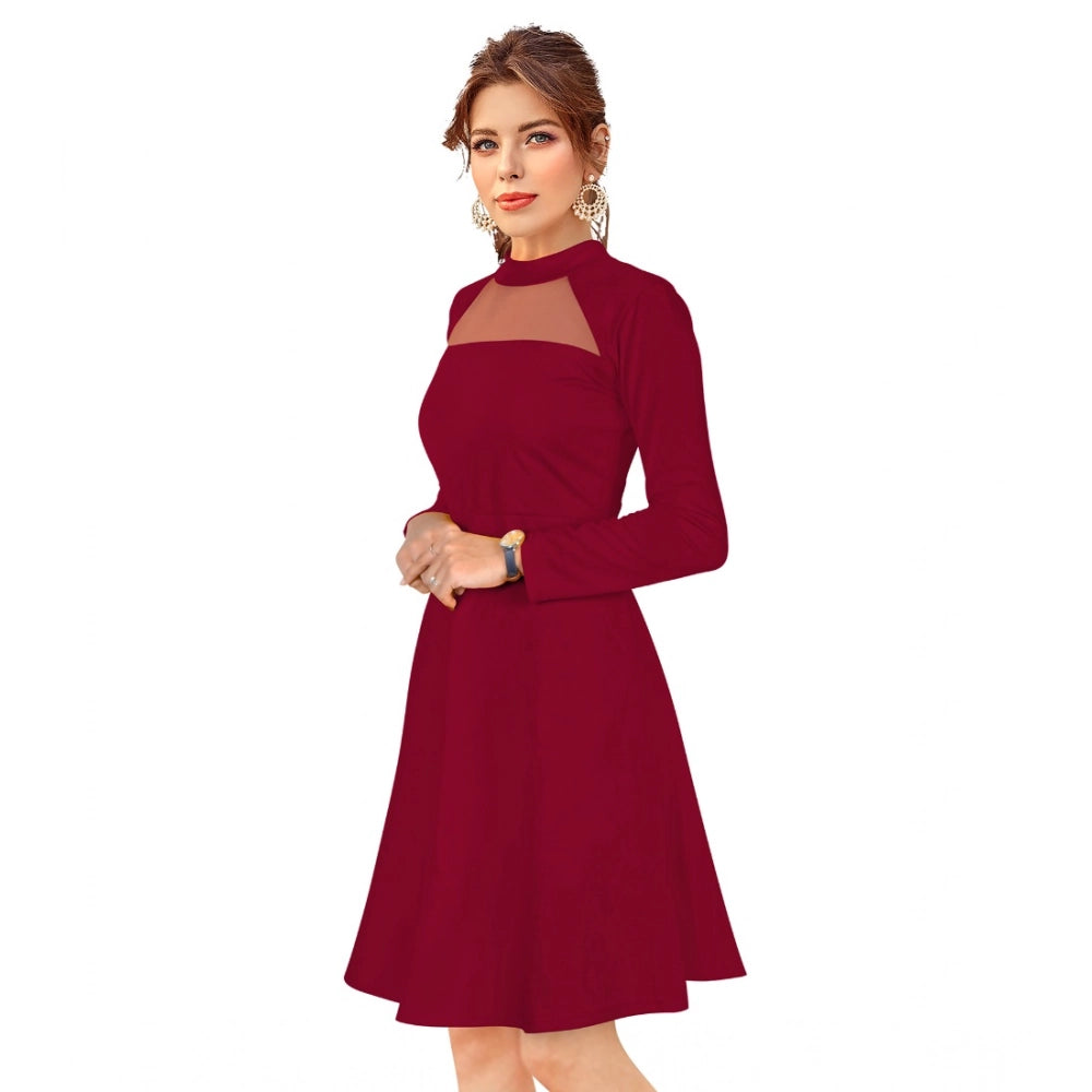 Women'S Knitting Stretchable Solid Round Neck Full Sleeve Dres