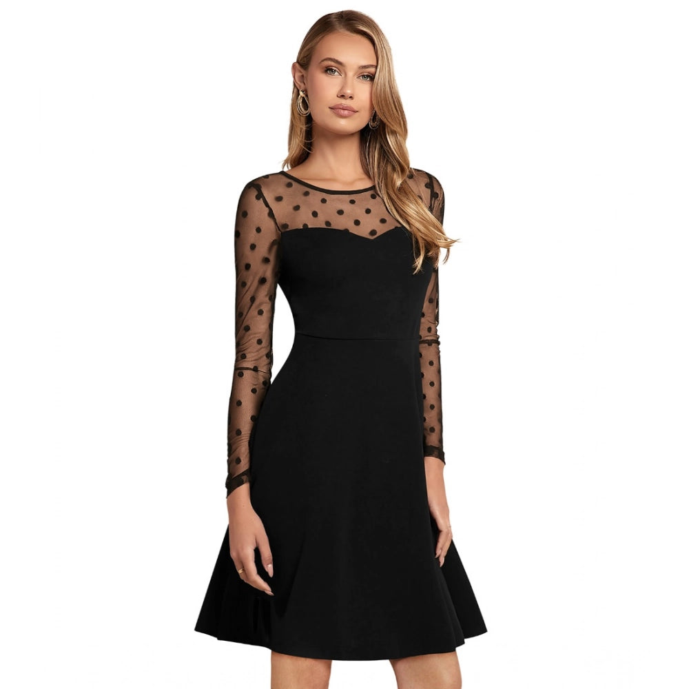 Women'S Knitting Stretchable Solid Round Neck Full Sleeve Dres