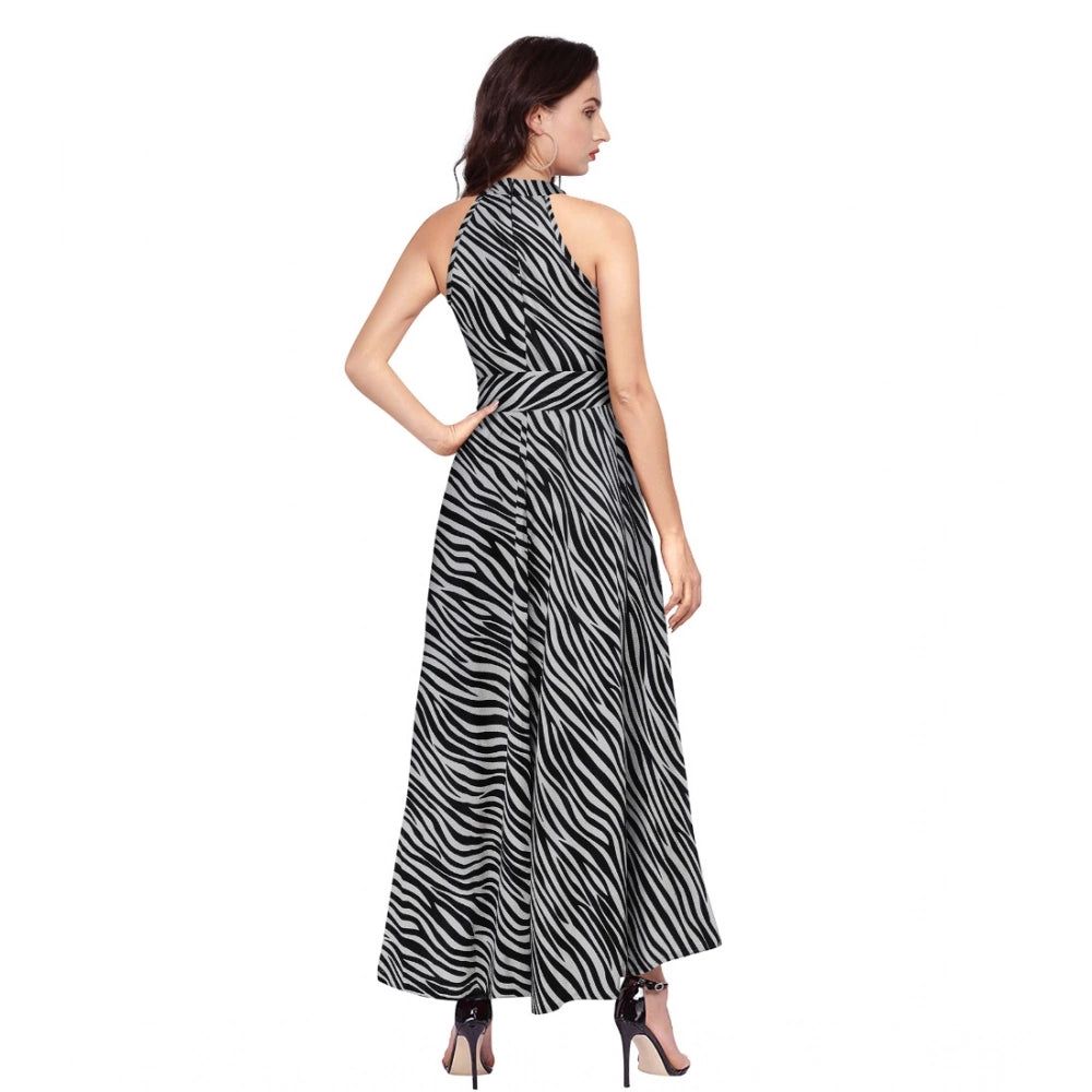 Women'S Polyester Zebra Pattern Halter Neck Sleeveless Dress (