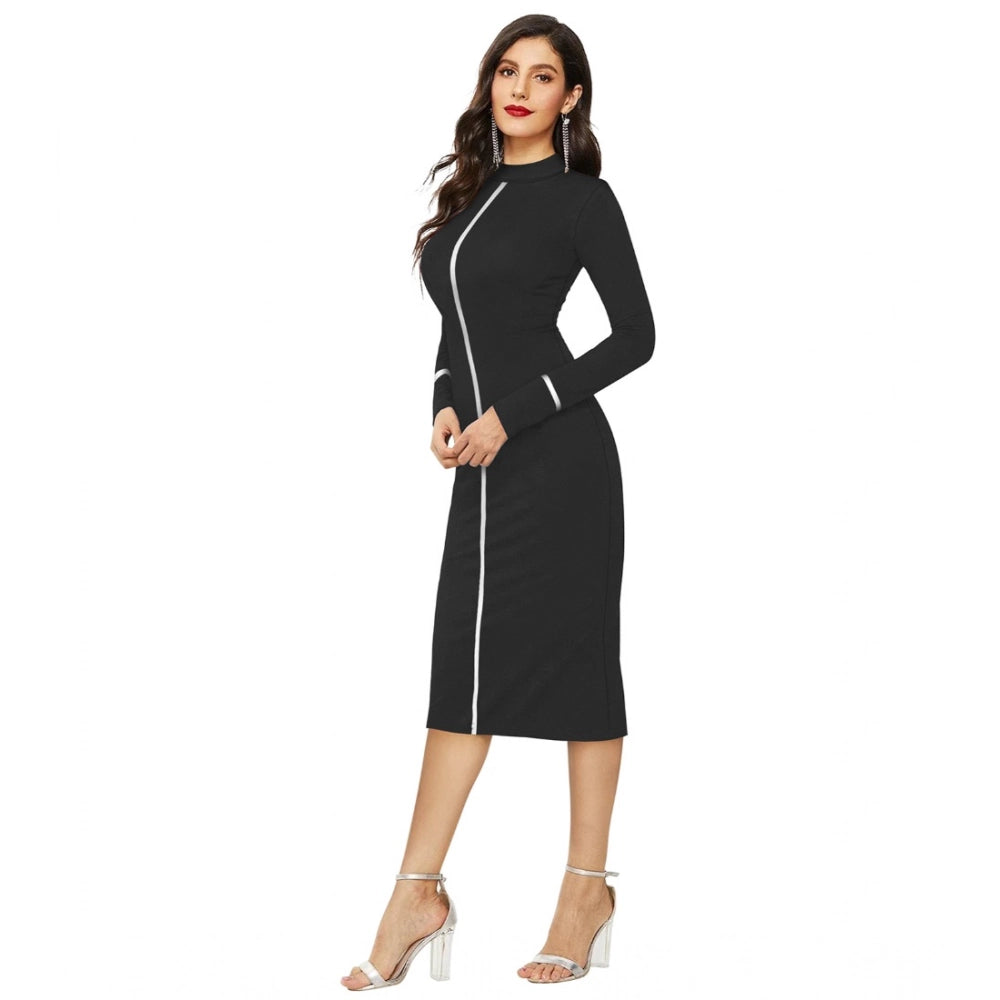 Women'S Knitting Stretchable Solid Round Neck Full Sleeve Dres