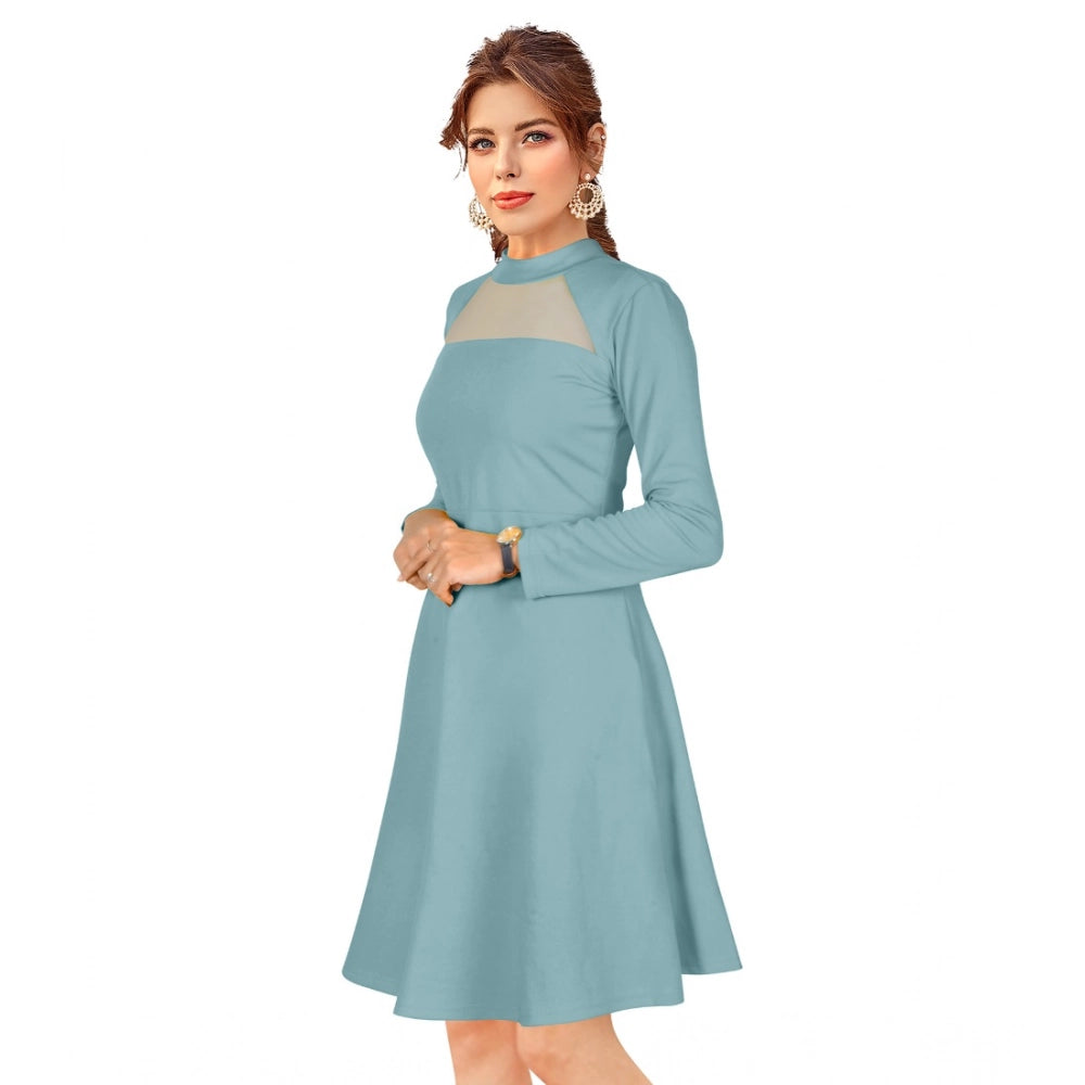 Women'S Knitting Stretchable Solid Round Neck Full Sleeve Dres