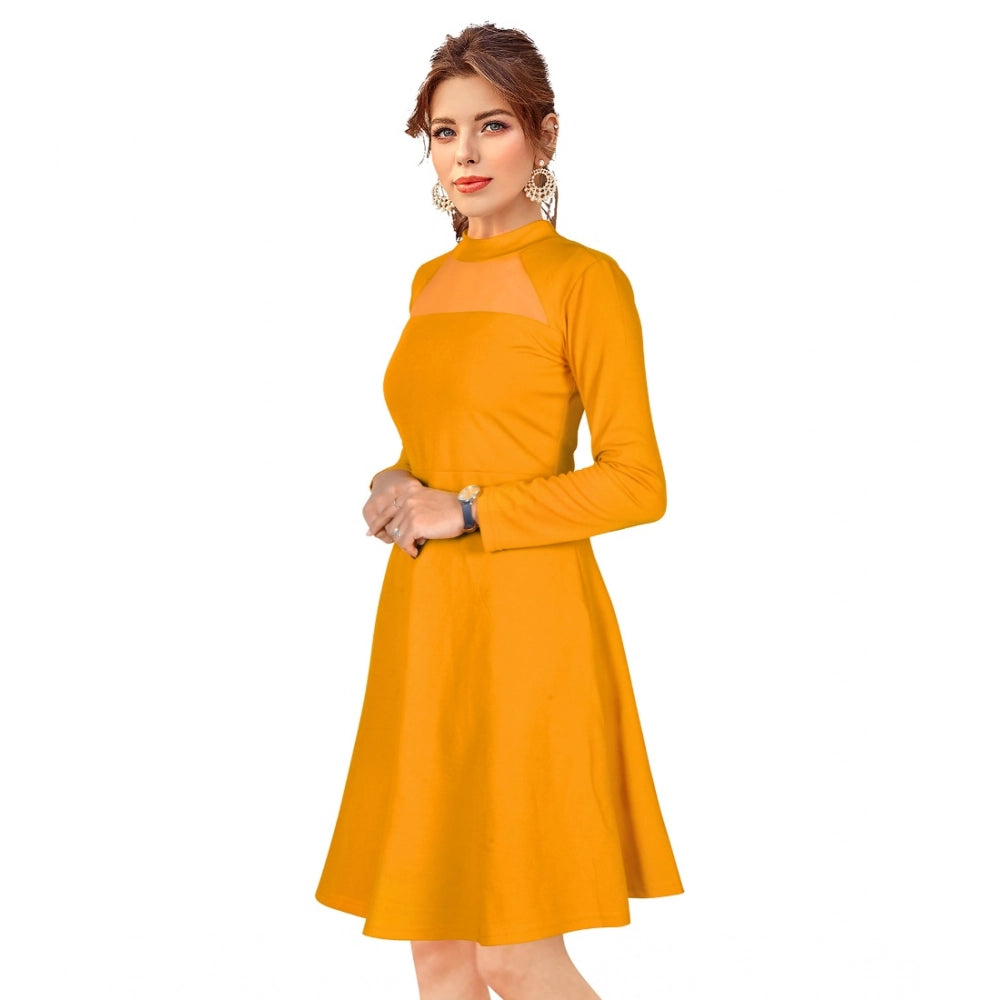 Women'S Knitting Stretchable Solid Round Neck Full Sleeve Dres