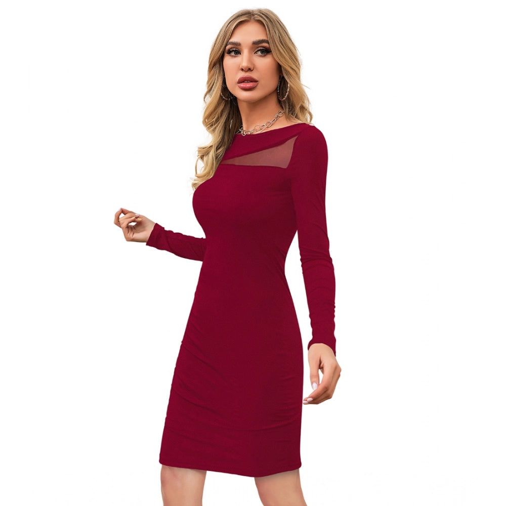 Women'S Knitting Stretchable Solid Round Neck Full Sleeve Dres