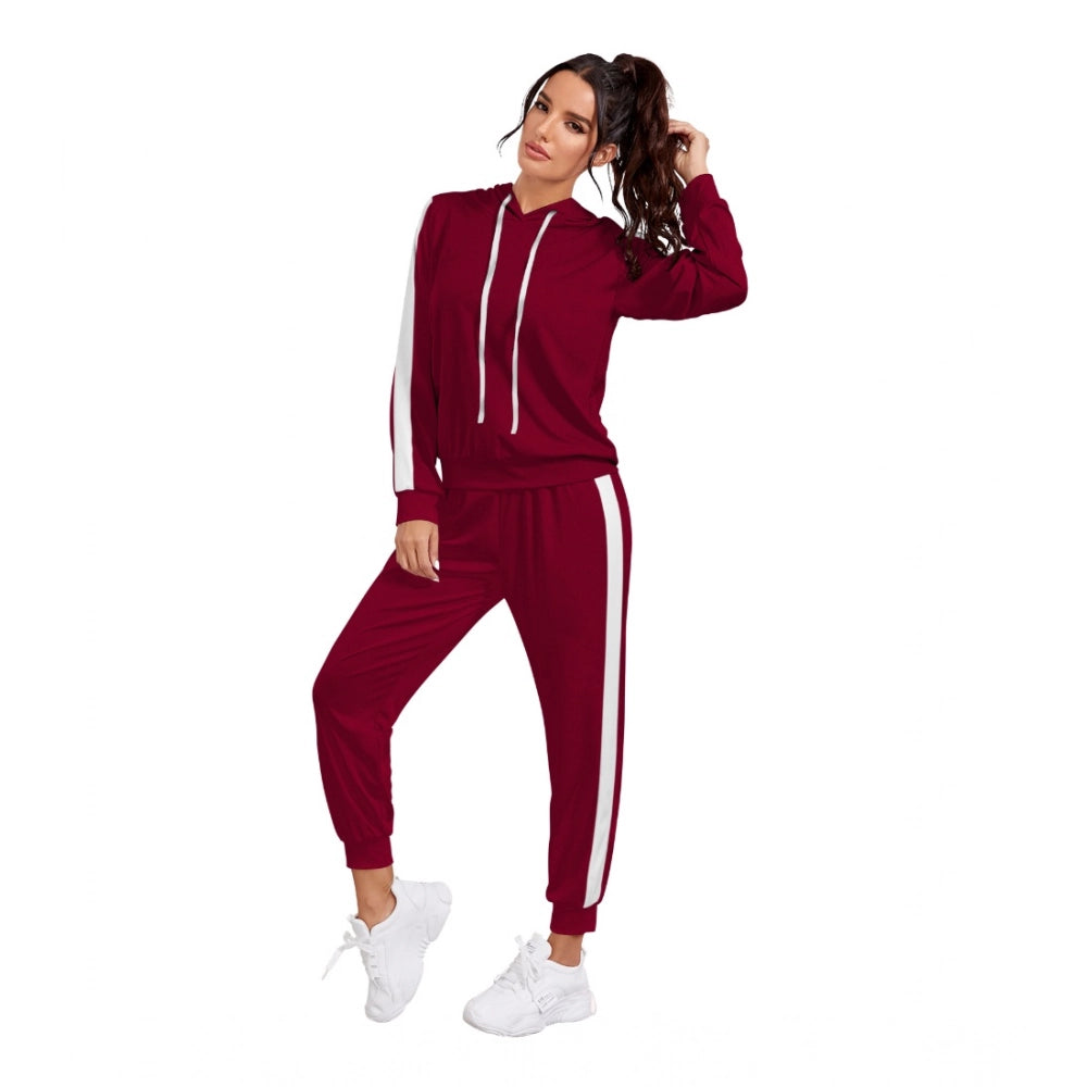 Women'S Knitting Stretchable Solid Hooded Neck Full Sleeve Tra