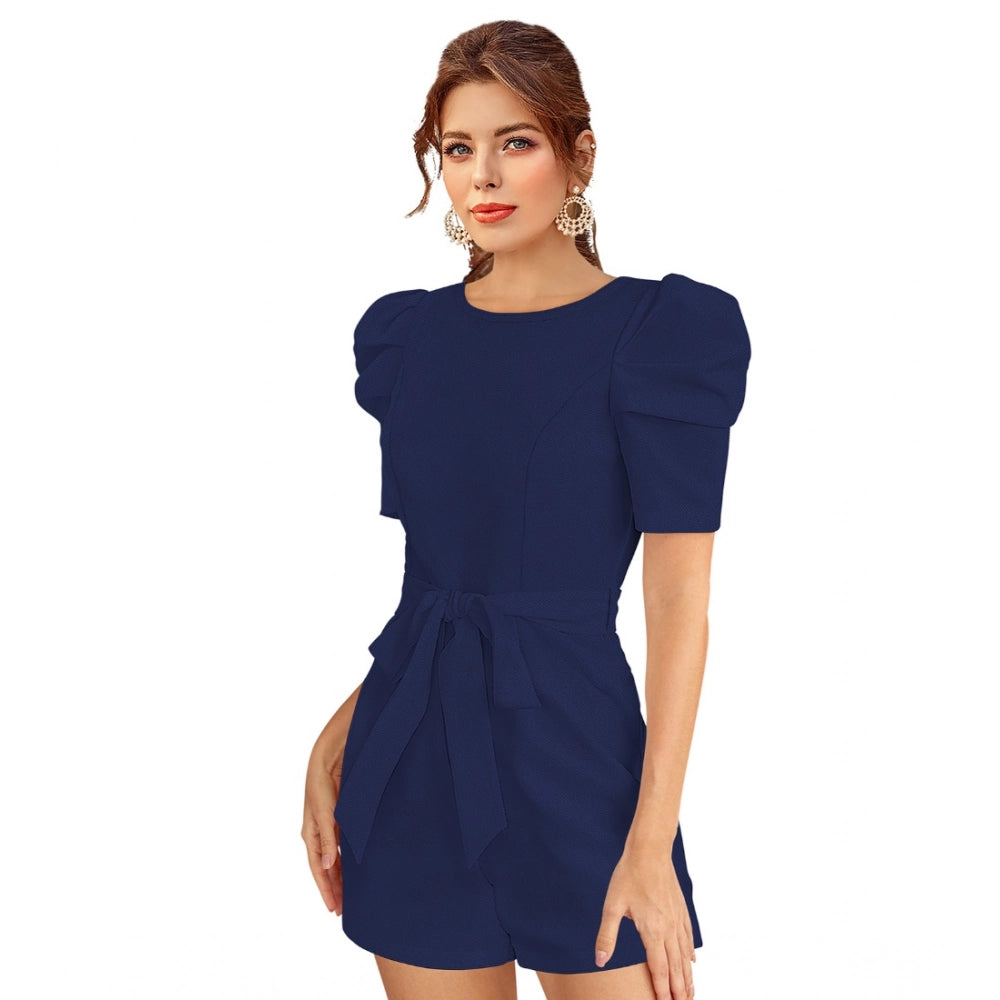 Women'S Knitting Stretchable Solid Round Neck 3-4 Puff Sleeve