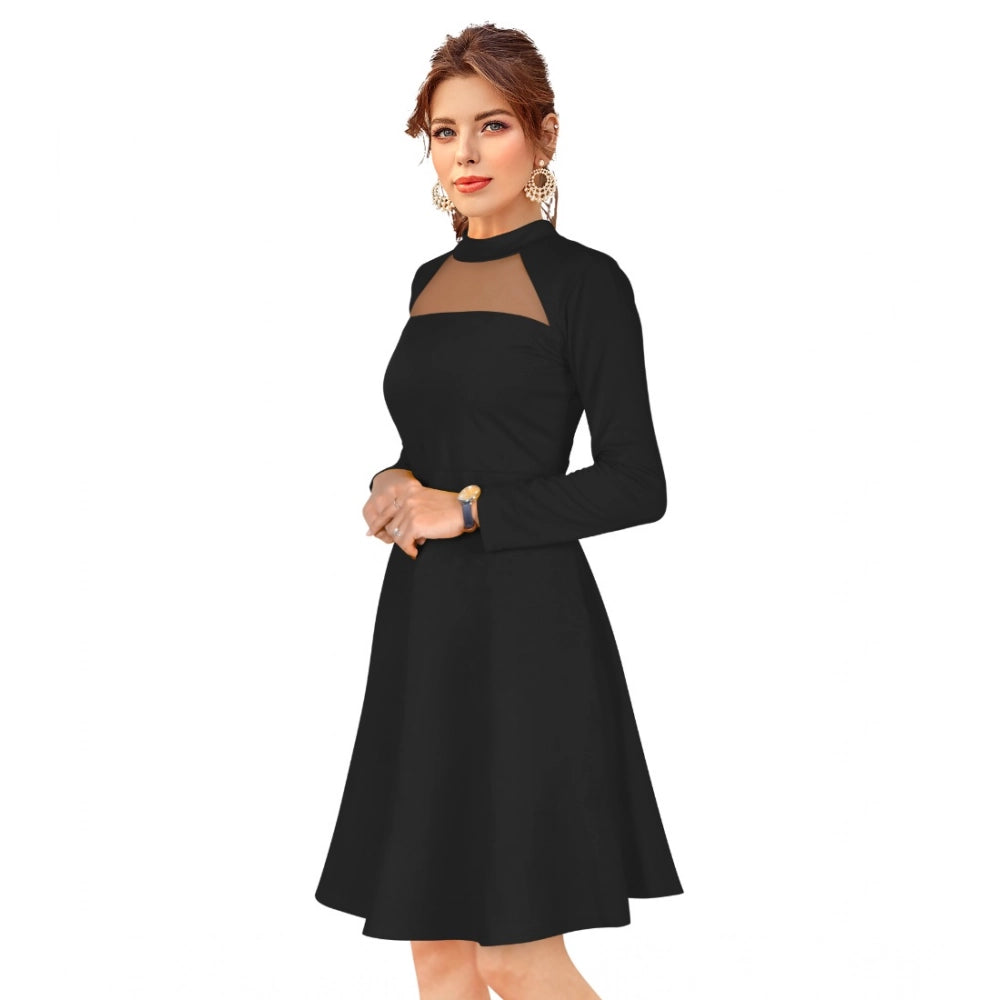 Women'S Knitting Stretchable Solid Round Neck Full Sleeve Dres