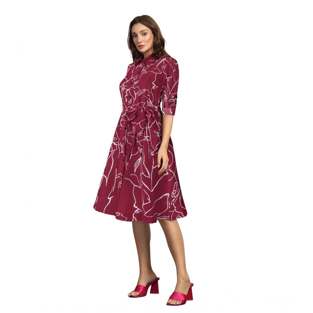 Women'S Ruby Cotton Printed Shirt Collar 3-4Th Sleeve Dress (M