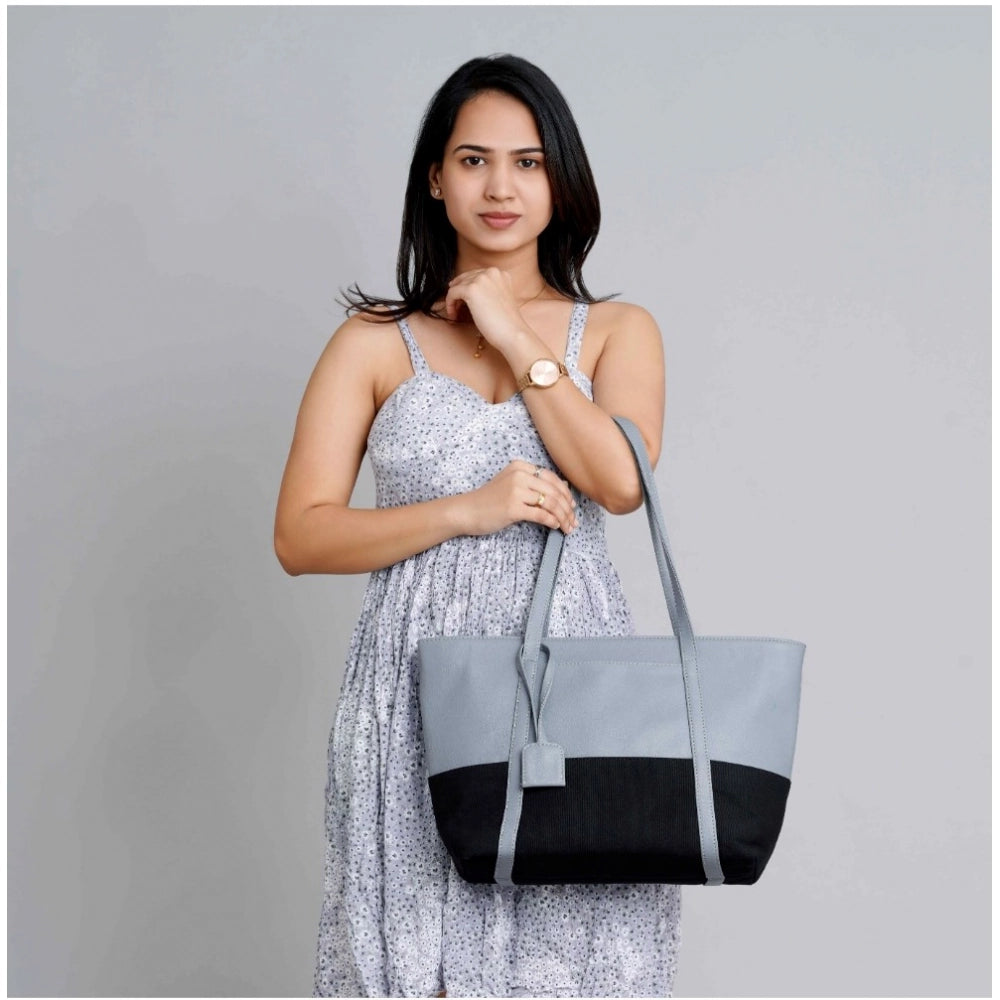Women'S Faux Leather Large Shoulder Zipper Handbag (Light Blue