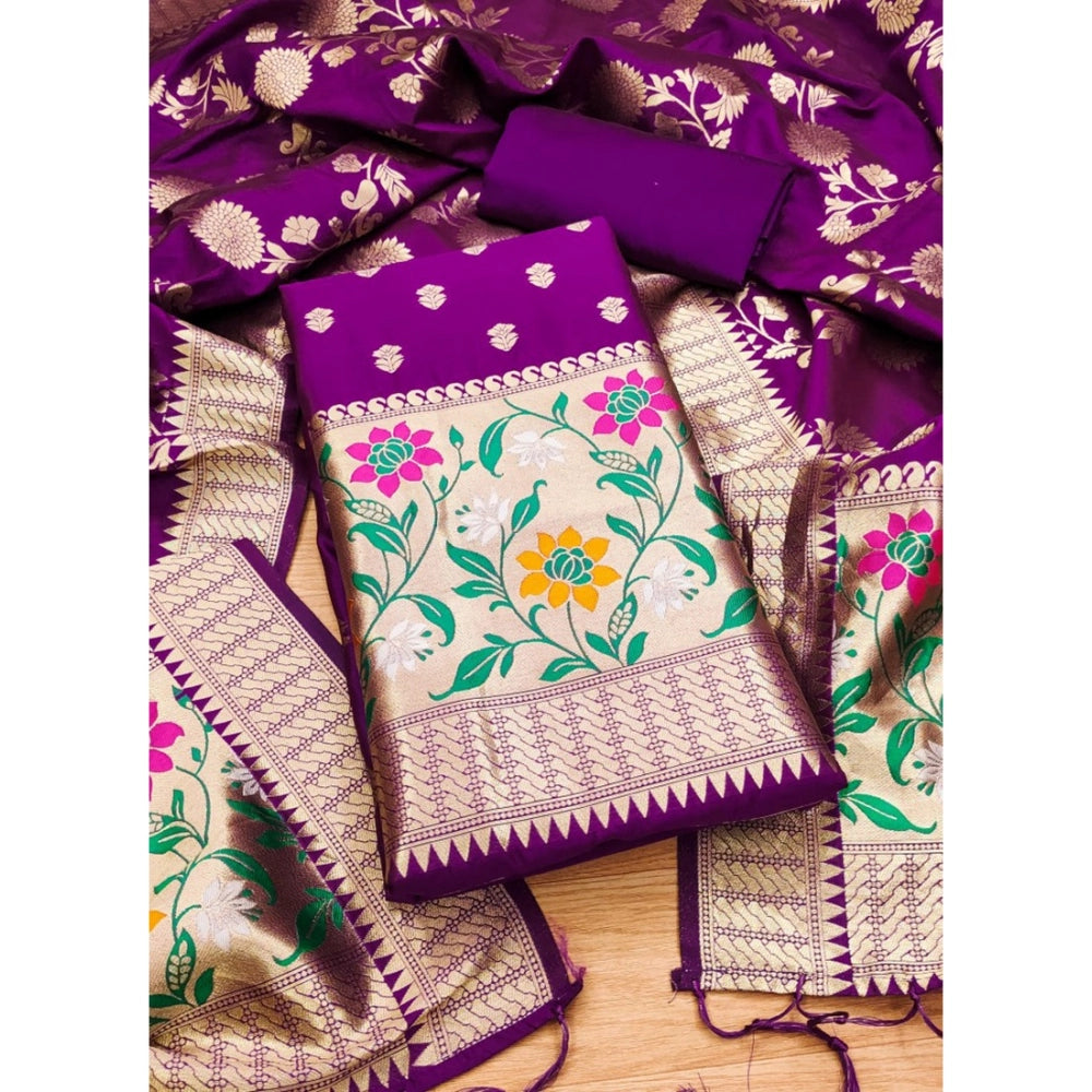 Women'S Banarasi Silk Printed Unstitched Salwar Suit Material