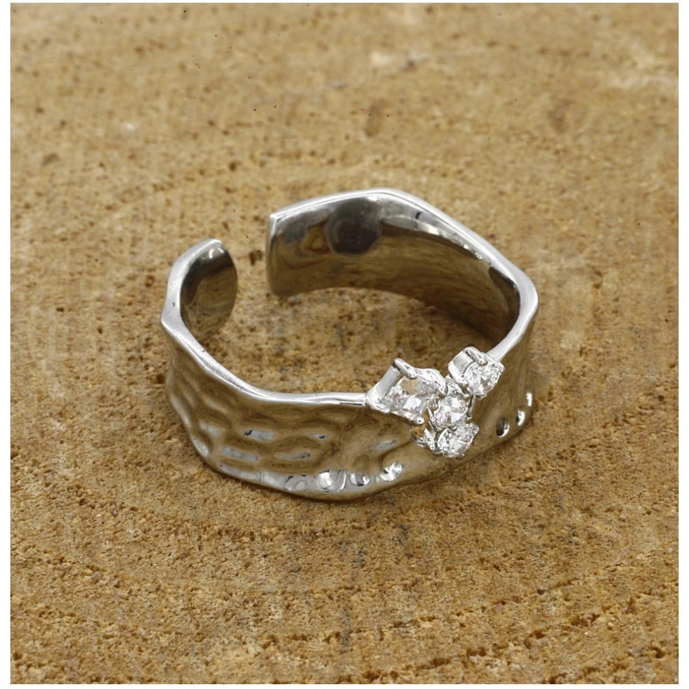 Stainless Steel Silver Polish Freesize Western Finger Ring (Si