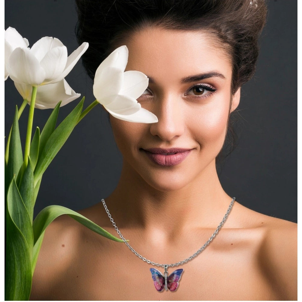 Women'S Stainless Steel Colorful Butterfly Pendent Dailywear C