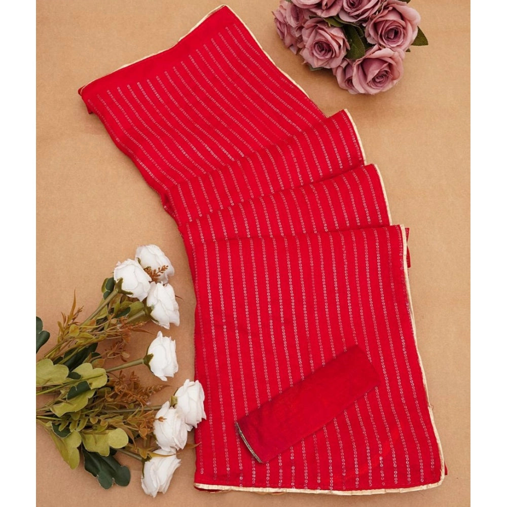 Women'S Vichitra Silk Striped Saree With Unstitched Blouse 5.5