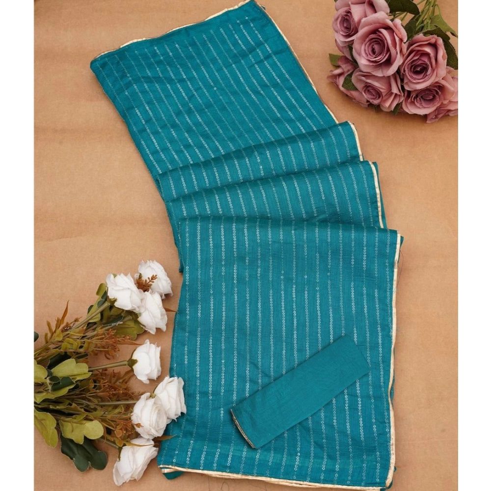 Women'S Vichitra Silk Striped Saree With Unstitched Blouse 5.5