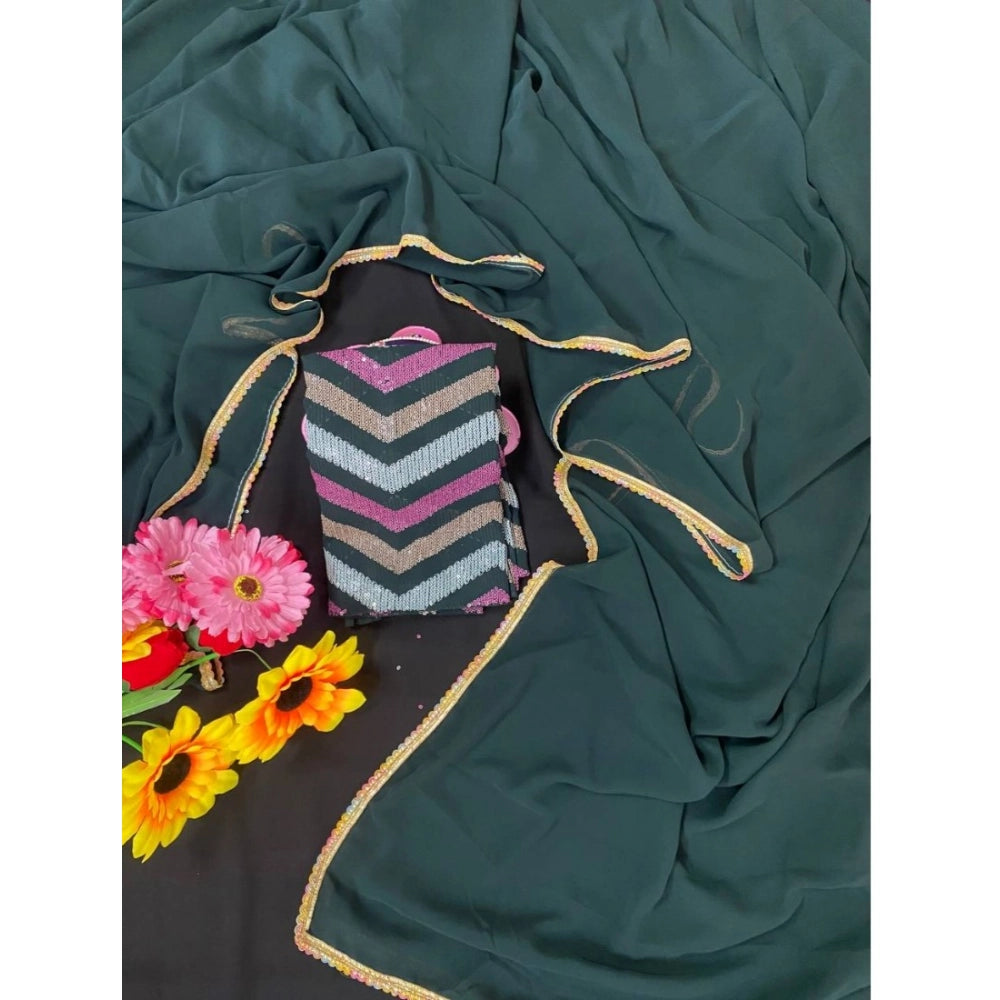 Women'S Fox Georgette Solid Saree With Unstitched Blouse 5.5Mt