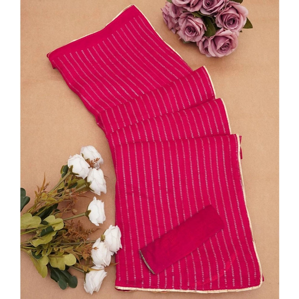 Women'S Vichitra Silk Striped Saree With Unstitched Blouse 5.5