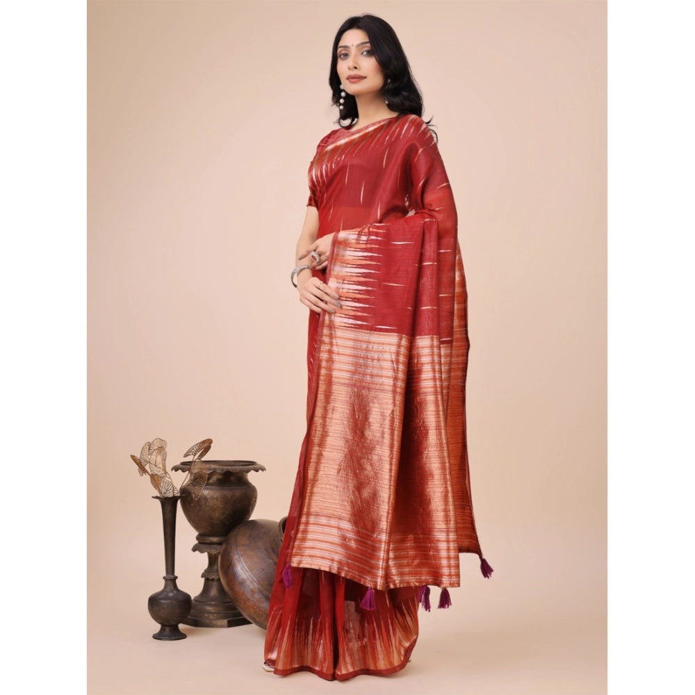 Women'S Linen Cotton Printed Saree With Unstitched Blouse 5.5M