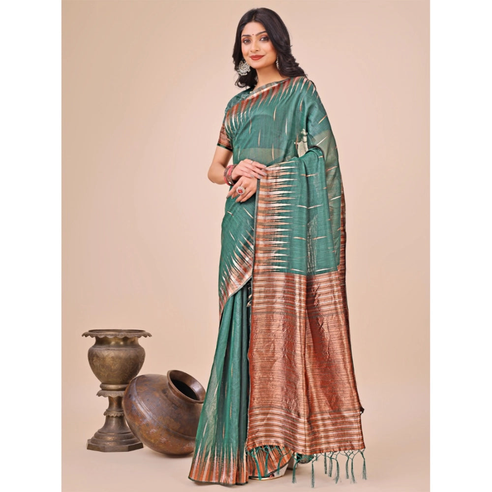 Women'S Linen Cotton Printed Saree With Unstitched Blouse 5.5M