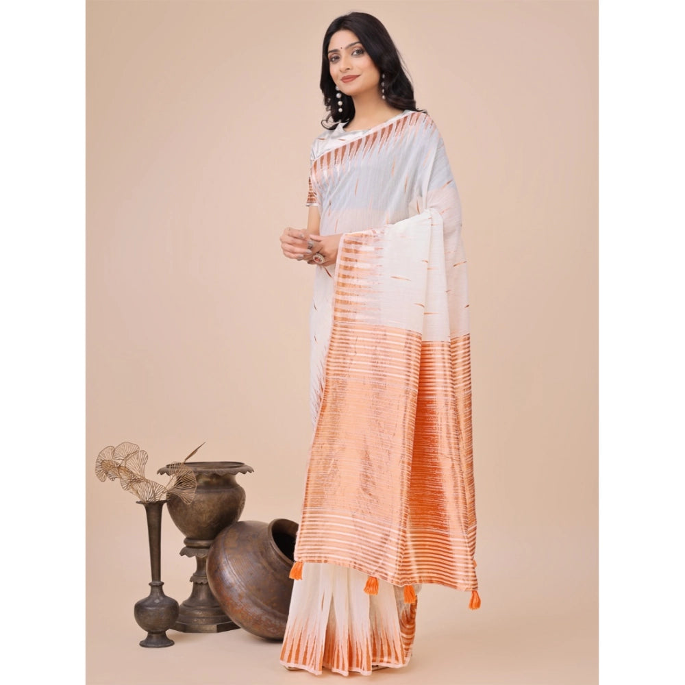 Women'S Linen Cotton Printed Saree With Unstitched Blouse 5.5M