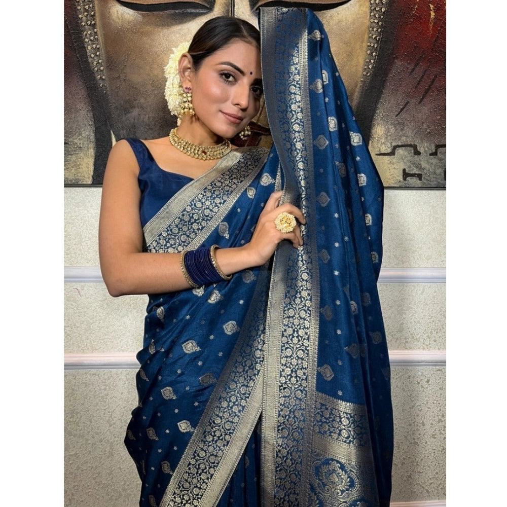 Women'S Silk Printed Saree With Unstitched Blouse 5.5Mtr (Rama